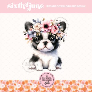 Filhote de Bulldog Francês Bonito PNG, Designs de Presentes Florais para Amantes de Cães, Sublimação de Mãe de Cachorro, Clipart de Animal de Estimação, Design de Camisa de Cachorro, Arte de Raça de Cachorro, DTF
