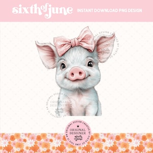 Cochon mignon Png, noeud rose pour coquette, dessins de cochons, clipart animaux de la ferme, art bébé cochon, sublimation de la ferme, bébé cochon mignon, fille de la ferme Png, DTF