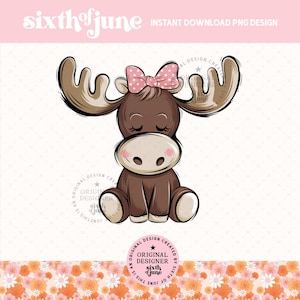 Baby eland png, schattig meisje eland clipart, roze strik babyshower illustratie, kinderkamer bos dierenkunst voor uitnodiging, T-shirt, kunst aan de muur