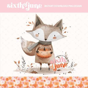 Renard mignon avec illustration de citrouille, design en sublimation automne et Halloween, Adorable Clipart Animal de la forêt de dessin animé, T-Shirt PNG, sac fourre-tout