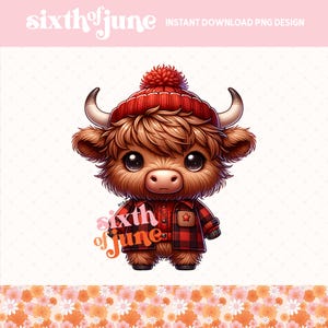 Cute Highland Cow Flannel Jacket and Beanie Png, Highland Cow Design, Cow Sublimation, Western Png, Cute PNG Cow, Trending Highland Cow Art