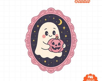 Cute Ghost Photo Frame PNG, Halloween Photo Template, Spooky Cute Picture Frame Clipart, Sublimation Design, DIY Photo PNG