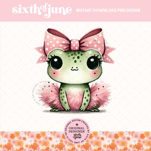 Rana linda PNG, linda rana coqueta con tutú femenino, ilustración de moño para baby shower, arte de animales de guardería para invitación, camiseta, arte de pared