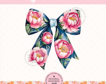 Peony Bow png, Coquette Floral Bow, Pink Flower Bow png, Girly Aesthetic Ribbon, Cute Coquette Design