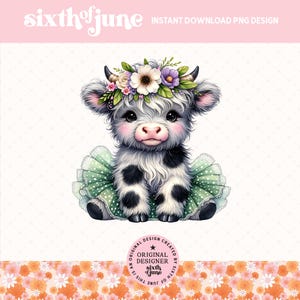 Mignonne vache Highland Sublimation Design, tendance Adorable bébé vache Tutu Clipart, fille de la campagne vache ferme Png graphiques, vache amant ferme PNG