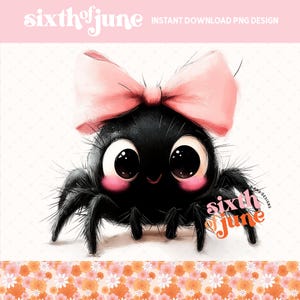 Ragno carino con fiocco rosa PNG Design, Kawaii Halloween Sublimation Design, Adorabile ragno Clipart, Digital Download Art, tazza, adesivo