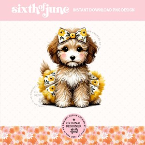 Lindo cachorro Goldendoodle con tutú de primavera PNG, diseños de regalos para amantes de los perros, sublimación de mamá perro, gráficos de invitación para mascotas animales, camiseta de raza de perro Png
