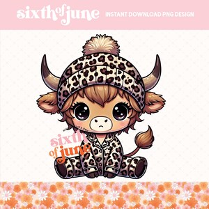 Cute Cow in Leopard Print Hat and Pajamas Sublimation PNG, Kawaii Baby Cow Digital Download, Adorable Western Animal Clipart Sublimation