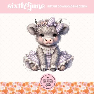Jolie vache Highland printanière Png, Design en sublimation de décoration printanière de ferme, vache d'été Png, vache Highland Vichy, graphiques de chemise fille, amateur de vache Png