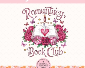Romantasy Book Club png, fantasy-romantiekboekenliefhebber, BookTok-lezerontwerp, duistere romantiek, boekenachtig png