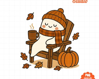 Cozy Fall Ghost PNG, Cute Halloween Sublimation Design, Autumn Ghost Clipart, Spooky Season PNG, Trendy Fall Shirt Design, DTF Print File