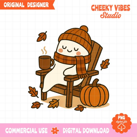 Cozy Fall Ghost PNG, Cute Halloween Sublimation Design, Autumn Ghost Clipart, Spooky Season PNG, Trendy Fall Shirt Design, DTF Print File