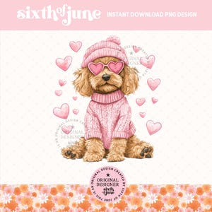 Valentinstag Goldendoodle Hund, Valentinstag Hund Mama Png, Liebes-Doodle-Hund, Hund Valentinstag, rosa Liebe Welpe Clipart, Hundeliebhaber