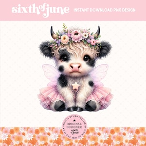 Mignon fée Highland vache Sublimation Design, tendance Adorable bébé vache Tutu Clipart, fille de la campagne vache ferme Png graphiques, vache amant PNG