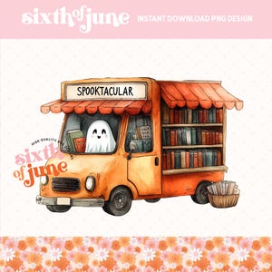 Spooktacular Ghost Lese Buch LKW PNG Sublimationsdesign für Halloween Handwerk, Digitaler Download Herbst Dekor, Buchliebhaber, Herbst PNG, Tasse