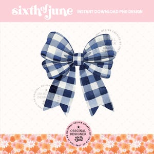 Preppy Blue Gingham Coquette Bow PNG Sublimation, Grandmillennial Pretty Bow Clipart, Trendy Girly Png, Whimsical Girls T-Shirt Design, DTF