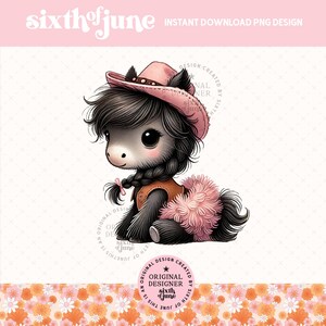 Adorable poney western cow-girl Png Sublimation Design, mignon pays ferme fille graphiques Clipart, bébé animaux de la ferme Png, cadeau pour amoureux des chevaux, DTF