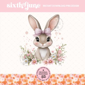 Coquette Easter Bunny PNG, Easter Sublimation Design, Trendy Bunny with Bow Png, Easter Bunny Clipart, Watercolor Bunny Png, Purple Bow Png