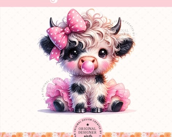 Coquette Highland Cow png, Cute Pink Bow Cow png, Girly Cow Aesthetic png, Feminine Cute Cow Design, Trendy Cow Lover png