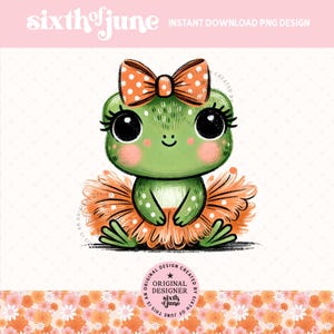Grenouille mignonne PNG, Clipart grenouille coquette tutu girly mignon, noeud Illustration pour baby shower, chambre d'enfant Art animalier pour Invitation, T-shirt, art mural