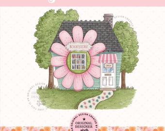 Cottagecore Bookshop png, Cozy Book Lover png, Flower Bookstore png, Whimsical Bookish Aesthetic png, Cute Reading Design