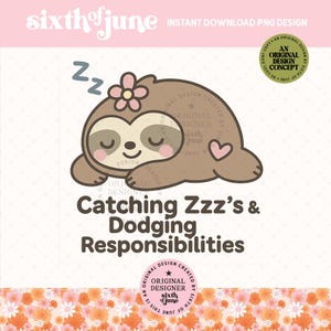 Cute Catching ZZZs PNG, slaperige luiaard cartoonontwerp, grappige clipart voor het slapengaan, trendy digitale download, sublimatiebestand voor kinderen, nap time art