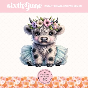 Mignonne vache Highland Sublimation Design, tendance Adorable bébé vache Tutu Clipart, fille de la campagne vache ferme Png graphiques, vache amant ferme PNG