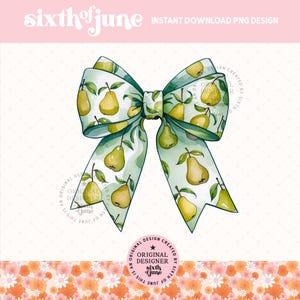 Pear Coquette Bow PNG, Download digitale istantaneo PNG, Design per maglietta a base di frutta, Design per sublimazione e DTF per maglietta da fattoria, Design alla moda, POD