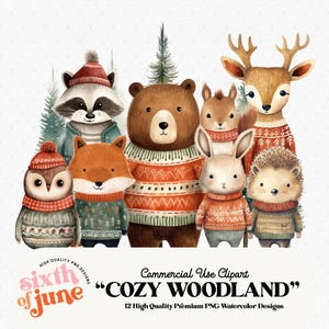 Bosdieren winter clipartbundel, kerst bos aquarel illustraties, bos dieren clipart, Fox clipart, commercieel gebruik, png
