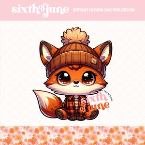 Adorable Fox in Plaid Shirt & Beanie Cozy Animal Sublimation Art, Fox Bundle, Adorable Fox Art, Cute Animal Png, Fox Designs, DTF, POD, Mug