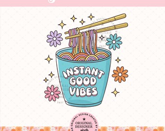 Instant Good Vibes png, Cute Positive Aesthetic Design, Retro Rainbow Noodles, Happy Vibes png