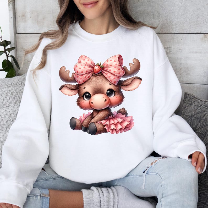 Spring Cute Moose Coquette Strawberry Bow Spring Moose PNG, Cute Moose Clipart, Pink ...