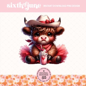 Diseño de sublimación PNG de vaca de las Tierras Altas para San Valentín, vaca de San Valentín de chica campestre, vaca linda de San Valentín del oeste, clipart de ternero de las Tierras Altas