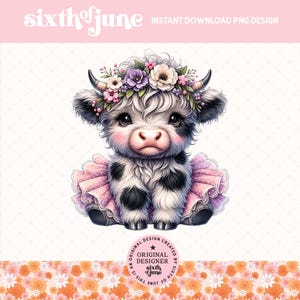 Mignonne vache Highland Sublimation Design, tendance Adorable bébé vache Tutu Clipart, fille de la campagne vache ferme Png graphiques, vache amant ferme PNG