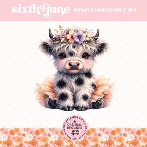 Mignonne vache Highland Sublimation Design, tendance Adorable bébé vache Tutu Clipart, fille de la campagne vache ferme Png graphiques, vache amant ferme PNG