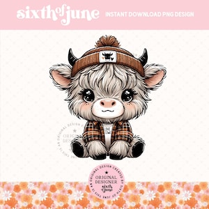 Cute Highland Cow Png, Trendy Highland Cow Design, Cow Clipart, Western Png, Cow Bundle Png, Highland Cow Art, Western Sublimation, DTF, POD