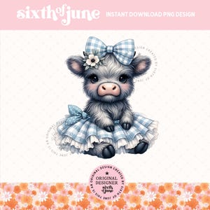 Jolie vache Highland printanière Png, Design en sublimation de décoration printanière de ferme, vache d'été Png, vache Highland Vichy, graphiques de chemise fille, amateur de vache Png