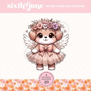 Sublimation Png chiot ange mignon, tendance adorable bébé chiot tutu Clipart, conceptions pour amoureux des chiens, ferme fille de la campagne PNG, POD