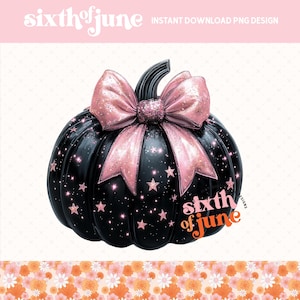 Fiocco rosa glamour Zucca nera PNG, Design di sublimazione scintillante di Halloween, Elegante arte digitale glitterata di zucca, PNG di tendenza, pod, dtf