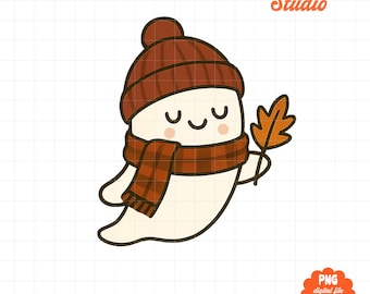Cozy Fall Ghost PNG, Cute Spooky Season Design, Autumn Ghost Aesthetic, Kawaii Ghost Clipart, Soft Spooky PNG