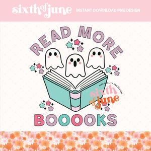 Süße Geister mit Buch PNG, Digitales Design, Sublimationsdruck, Halloween-Lesethema, lustiges Buch-Liebhaber-Geschenk, Kawaii Kunst, Trending Herbst png