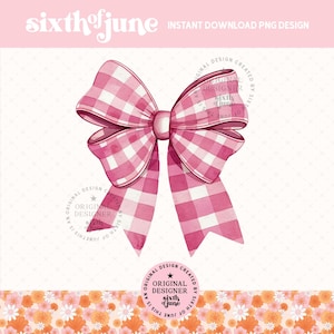 Preppy Pink Gingham Coquette Bow PNG Sublimation, Grandmillennial Pretty Bow Clipart, Trendy Girly Png, Whimsical Girls T-Shirt Design, DTF