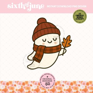 Cute Fall Ghost PNG, Halloween Sublimation Design, Autumn Retro Ghost Clipart, Cozy Spooky Season Printable, Pumpkin PNG Download, Trendy