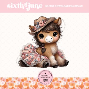 Adorable poney western cow-girl Png Sublimation Design, mignon pays ferme fille graphiques Clipart, bébé animaux de la ferme Png, cadeau pour amoureux des chevaux, DTF