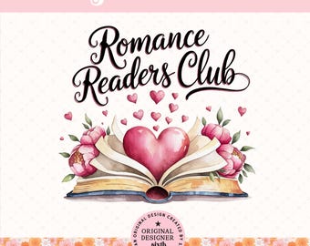 Romance Readers Club PNG, Book Lover Club Design, Bookish Valentine Shirt PNG, Cute Reading Clipart, Digital Download