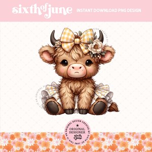 Jolie vache Highland printanière Png, Design en sublimation de décoration printanière de ferme, vache d'été Png, vache Highland Vichy, graphiques de chemise fille, amateur de vache Png