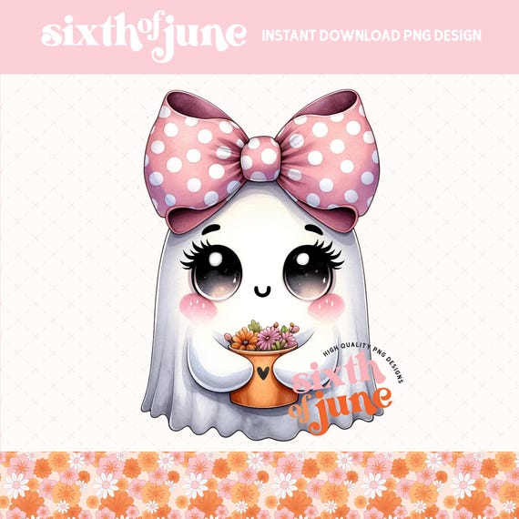 Coquette Ghost png, Cute Ghost with Bow, Kawaii Ghost Aesthetic, Floral Ghost png, Girly Ghost Design