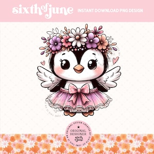 Lindo diseño de sublimación de pingüino bebé ángel PNG, adorable y moderno clip art de tutú de pingüino bebé, diseños para amantes de los pingüinos, clip art de animales del Ártico, POD