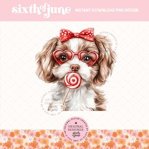 Labradoodle Coquette PNG, Coquette Valentines PNG, Doodle Mom Coquette PNG, Pink Dog Lollipop Coquette Bow, Diseño de sublimación de Labradoodle