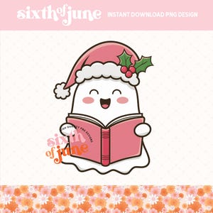 Süßer Geist, der ein Buch liest PNG, Sublimationsdesign Weihnachtsgeist mit Buch, Kawaii Geist Clipart für Printprojekte, Trending png, pod